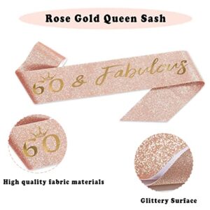 THSZHJT 60th Birthday Decorations Women Rose Gold, 60th Birthday Tiara Sash Candle Gifts for 60 Years Old Party Decoration and Supplies with Gift Box…