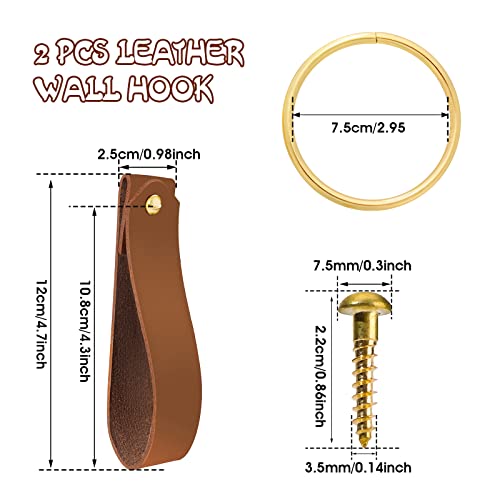 Abeillo Leather Wall Hook, Wall Hanging Strap Towel Ring PU Leather Curtain Rod Holder Towel Holders for Wall Leather Loop Strap Holder Towel Bar Rack Storage, Bathroom Kitchen Supplies (Brown)