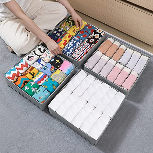 Coorganisers 4 Packs Sock Underwear Drawer Organizer Dividers,12 Cells and 16 Cells Closet Cabinet Organizer Storage Box, Fabric Drawer Organizers for Clothing Baby Clothes, Panty, Scarf, Ties