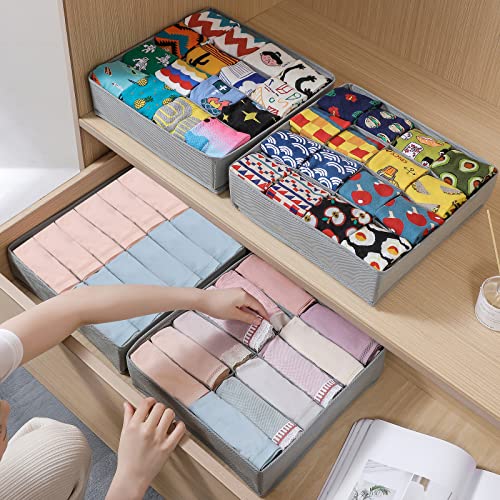 Coorganisers 4 Packs Sock Underwear Drawer Organizer Dividers,12 Cells and 16 Cells Closet Cabinet Organizer Storage Box, Fabric Drawer Organizers for Clothing Baby Clothes, Panty, Scarf, Ties
