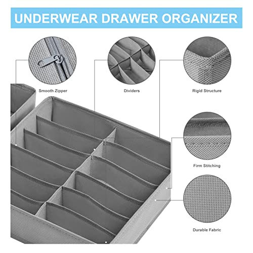 Coorganisers 4 Packs Sock Underwear Drawer Organizer Dividers,12 Cells and 16 Cells Closet Cabinet Organizer Storage Box, Fabric Drawer Organizers for Clothing Baby Clothes, Panty, Scarf, Ties