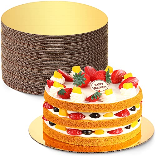 50 Pieces Cake Boards 10 Inch Round Gold Grease Proof Cake Cardboard Disposable Cake Rounds Circle Base Tray for Cake Pizza Tart Decorating Baking