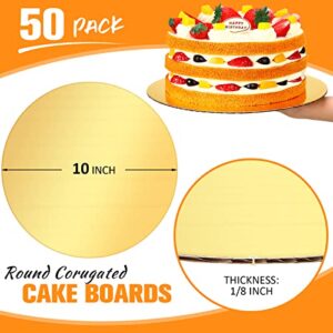 50 Pieces Cake Boards 10 Inch Round Gold Grease Proof Cake Cardboard Disposable Cake Rounds Circle Base Tray for Cake Pizza Tart Decorating Baking