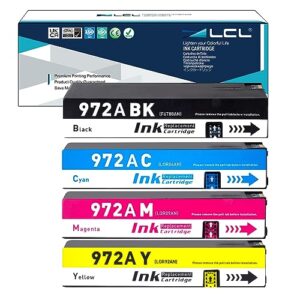 lcl compatible ink cartridge pigment replacement for hp 972a f6t80an l0r86an l0r89an l0r92an pagewide 352dw 377dw updated chip (4-pack black cyan magenta yellow)