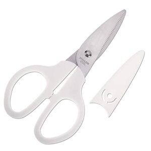 hitopty white multipurpose scissors, 6in straight sturdy sharp scissors for office school student home general use sewing fabric craft supplies with cover