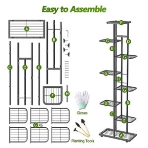 Corner Plant Stand Indoor 8 Tier 9 Potted with Gardening Tools and Gloves, Upgraded Tall Metal Plant Shelf Organizer Outdoor, Multiple Flower Holder Display Rack for Patio, Garden, Balcony, Living Room