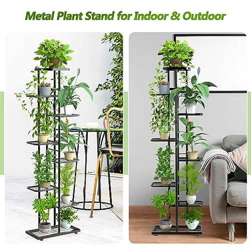 Corner Plant Stand Indoor 8 Tier 9 Potted with Gardening Tools and Gloves, Upgraded Tall Metal Plant Shelf Organizer Outdoor, Multiple Flower Holder Display Rack for Patio, Garden, Balcony, Living Room