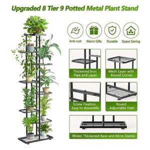 Corner Plant Stand Indoor 8 Tier 9 Potted with Gardening Tools and Gloves, Upgraded Tall Metal Plant Shelf Organizer Outdoor, Multiple Flower Holder Display Rack for Patio, Garden, Balcony, Living Room