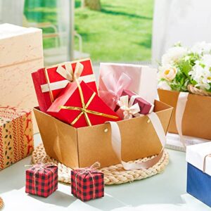 30 Pieces Basket for Gifts Empty DIY Bulk Gift Basket Kit with Handles Kraft Cardboard Trays with 30 Bags and 30 Bow Market Tray for Wedding Party Gift Wrapping (Brown,9.8 x 6.5 x 4.3 In)