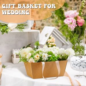 30 Pieces Basket for Gifts Empty DIY Bulk Gift Basket Kit with Handles Kraft Cardboard Trays with 30 Bags and 30 Bow Market Tray for Wedding Party Gift Wrapping (Brown,9.8 x 6.5 x 4.3 In)