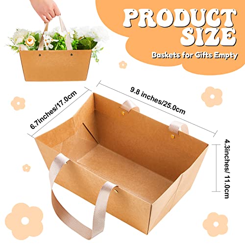 30 Pieces Basket for Gifts Empty DIY Bulk Gift Basket Kit with Handles Kraft Cardboard Trays with 30 Bags and 30 Bow Market Tray for Wedding Party Gift Wrapping (Brown,9.8 x 6.5 x 4.3 In)