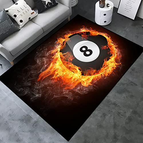 Billiards Area Rugs 3D Digital Print Billiards Sign Black Eight Ball Graphic Carpet for Sofa Mat Door Mat Kitchen Bedroom Family Play Game Non-Slip Mats Room Bedroom (Billiards-3, 100cmX160cmX1.2cm)