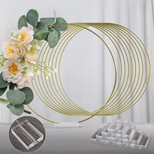yallove 10 pcs 12 inch floral hoop table centerpiece, metal wreath ring stand with crystal clear acrylic base for balloon and flower decoration, flower not included