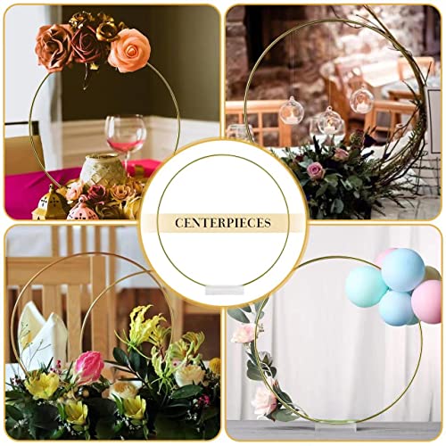 YALLOVE 10 PCS 12 Inch Floral Hoop Table Centerpiece, Metal Wreath Ring Stand with Crystal Clear Acrylic Base for Balloon and Flower Decoration, Flower NOT Included