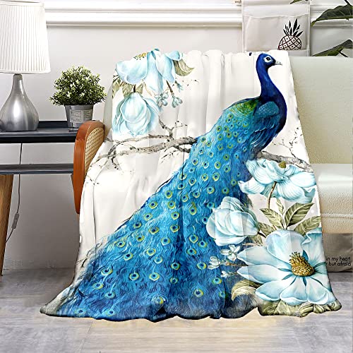 Peacock Decor Blanket Soft Flannel Fleece Throw Blanket for Couch Sofa Bed Peacock Gift (Peacock, 60x50in)