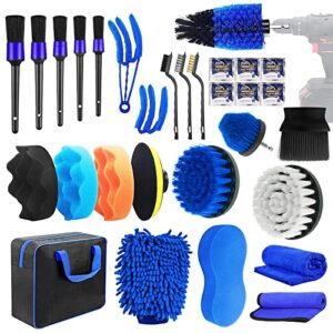 eray 30pcs car detailing brush set，auto detailing kit with drill brushes, cleaning supplies, and power scrubber
