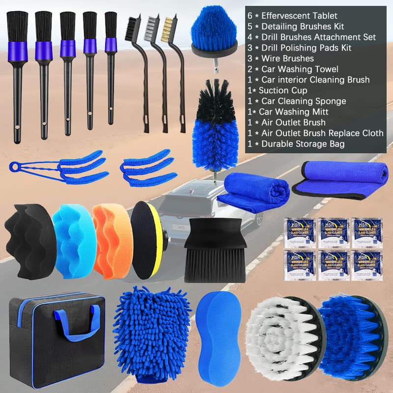 Eray 30PCS Car Detailing Brush Set，Auto Detailing Kit with Drill Brushes, Cleaning Supplies, and Power Scrubber