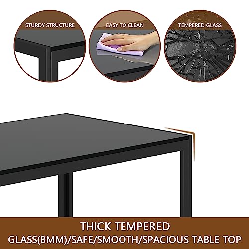 Lamerge Dining Table Set for 4, 5 Piece Kitchen Table Set with Tempered Glass Table Top and 4 Faux Leather Chairs,for Living Room,Dining Room,Kitchen,Small Space,Black (LDTS-GB)