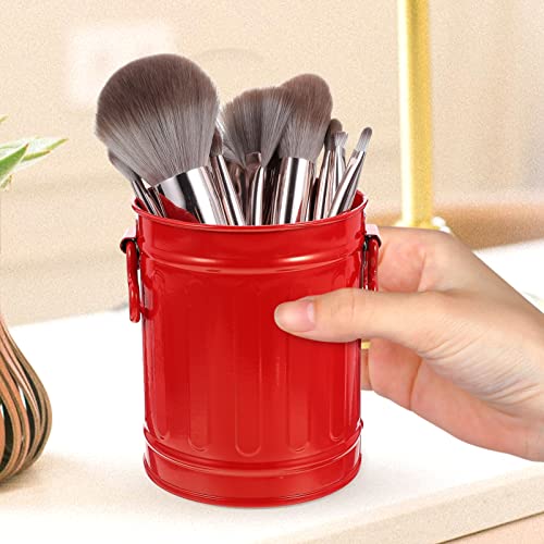 Zerodeko Galvanized Trash Can Makeup Brush Holder Pen Pencil Cup Small Metal Flowerpot Mini Desktop Wastebasket Garbage Bin Metal Utility Pail Small Bucket Organizer Kitchen Countertop Trash Container