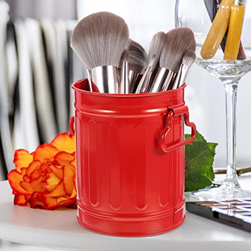 Zerodeko Galvanized Trash Can Makeup Brush Holder Pen Pencil Cup Small Metal Flowerpot Mini Desktop Wastebasket Garbage Bin Metal Utility Pail Small Bucket Organizer Kitchen Countertop Trash Container