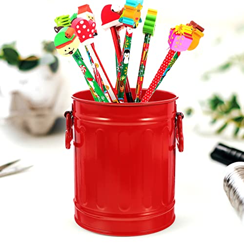 Zerodeko Galvanized Trash Can Makeup Brush Holder Pen Pencil Cup Small Metal Flowerpot Mini Desktop Wastebasket Garbage Bin Metal Utility Pail Small Bucket Organizer Kitchen Countertop Trash Container