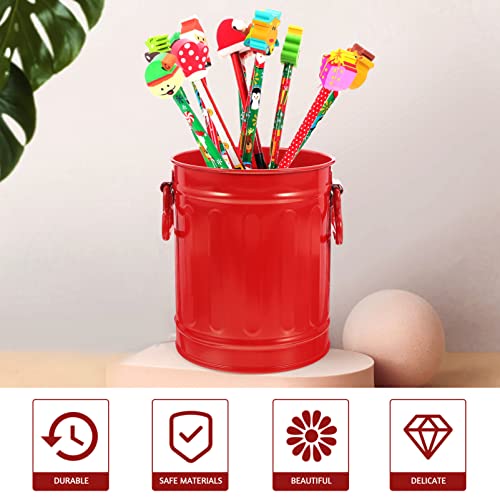 Zerodeko Galvanized Trash Can Makeup Brush Holder Pen Pencil Cup Small Metal Flowerpot Mini Desktop Wastebasket Garbage Bin Metal Utility Pail Small Bucket Organizer Kitchen Countertop Trash Container