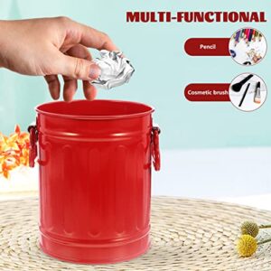 Zerodeko Galvanized Trash Can Makeup Brush Holder Pen Pencil Cup Small Metal Flowerpot Mini Desktop Wastebasket Garbage Bin Metal Utility Pail Small Bucket Organizer Kitchen Countertop Trash Container