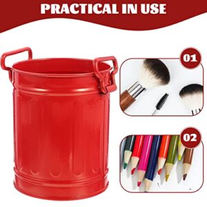 Zerodeko Galvanized Trash Can Makeup Brush Holder Pen Pencil Cup Small Metal Flowerpot Mini Desktop Wastebasket Garbage Bin Metal Utility Pail Small Bucket Organizer Kitchen Countertop Trash Container