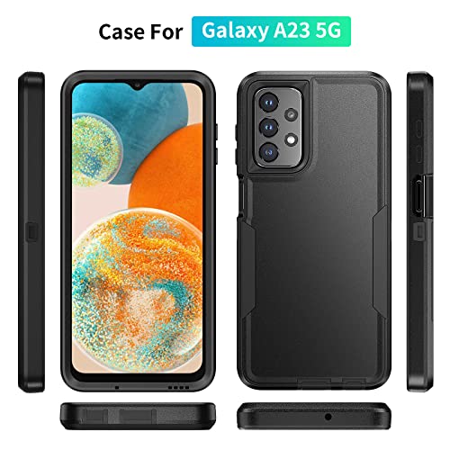 Warsia for Samsung Galax A23 5G/4G Case,[Not Fit A23 5G UW Version] with Screen Protector,[Military Grade Drop Tested] Heavy-Duty Tough Rugged Shockproof Protective Phone Case for Galax A23 5G, Black