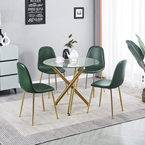 ROOIOME Round Glass Dining Table for Kitchen Dining, Modern Compact Round Glass Kitchen Table for Resturant, Bar Room and Small Space, with Tempered Glass Topand Gold Legs