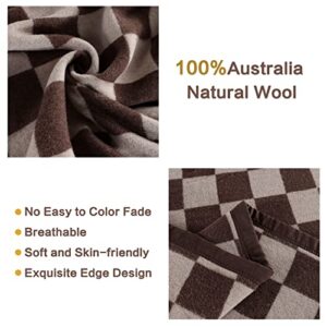 YOUR MOON Pure Wool Blanket Throw Queen Size 100% Australian Natural Wool Bed Blanket, Washable Wool Blanket Throw, Hypoallergenic- Non-Itchy Or Scratchy Fabric (Checkerboard, 90 * 90)