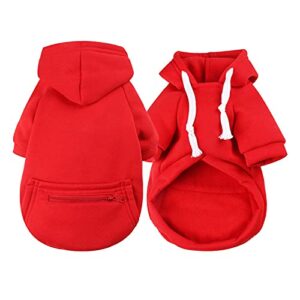 Dog Costume Christmas Costume Cat Clothes Pet Autumn and Winter Red Fleece Zipper Pocket Sweatshirt Solid Color Tops Pet Cats and Dogs Hoodies Warm Pet Dog Christmas Shirts for Small Dogs (RED, XXXL)