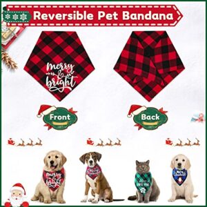 Bonjin 2 Pack Dog Bandana Christmas Classic Plaid, Pet Scarf Triangle Reversible Bibs Kerchief Merry Christmas Santa Merry & Bright Print Pet Bandana for Small Medium Large Dogs Cats Pets(Red & Blue)