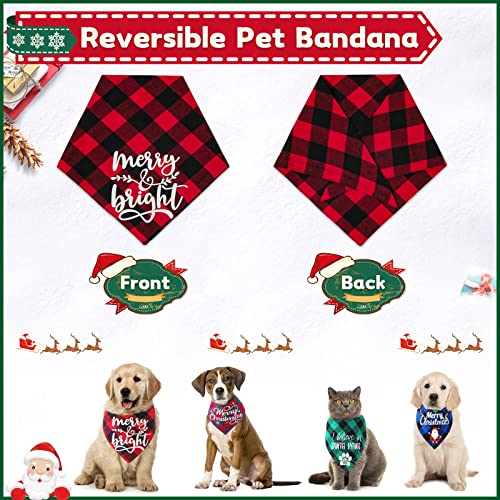 Bonjin 2 Pack Dog Bandana Christmas Classic Plaid, Pet Scarf Triangle Reversible Bibs Kerchief Merry Christmas Santa Merry & Bright Print Pet Bandana for Small Medium Large Dogs Cats Pets(Red & Blue)