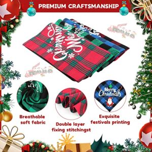 Bonjin 2 Pack Dog Bandana Christmas Classic Plaid, Pet Scarf Triangle Reversible Bibs Kerchief Merry Christmas Santa Merry & Bright Print Pet Bandana for Small Medium Large Dogs Cats Pets(Red & Blue)