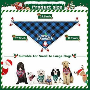 Bonjin 2 Pack Dog Bandana Christmas Classic Plaid, Pet Scarf Triangle Reversible Bibs Kerchief Merry Christmas Santa Merry & Bright Print Pet Bandana for Small Medium Large Dogs Cats Pets(Red & Blue)