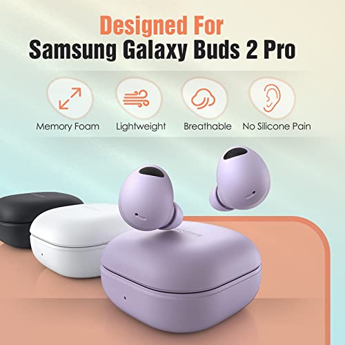 Memory Foam Tips for Samsung Galaxy Buds 2 Pro, No Silicone Eartips Pain, Anti-Slip Replacement Ear Tips, Fit in The Charging Case, Reducing Noise Earbuds, 3 Pairs (Assorted Sizes S/M/L, Black)