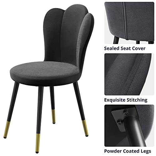 Cozy Castle Kitchen & Dining Room Chairs, Upholstered Dining Chairs, Velvet Kitchen Chairs Set of 2, Charcoal Black