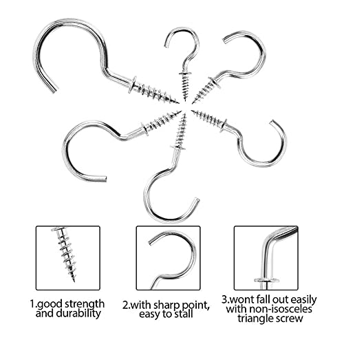 HEHENORL 150pcs 7 Sizes Cup Hooks Nickel Ceiling Hooks Set Screw-in Hooks Cup Hooks Bar Kichen Hardware Hook Bathroom Office and Home Screw Hanger