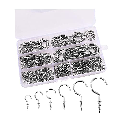 HEHENORL 150pcs 7 Sizes Cup Hooks Nickel Ceiling Hooks Set Screw-in Hooks Cup Hooks Bar Kichen Hardware Hook Bathroom Office and Home Screw Hanger