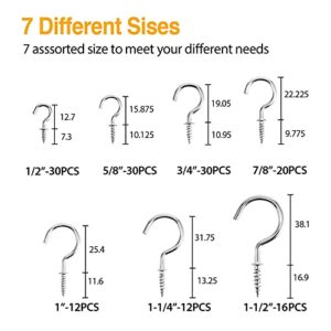 HEHENORL 150pcs 7 Sizes Cup Hooks Nickel Ceiling Hooks Set Screw-in Hooks Cup Hooks Bar Kichen Hardware Hook Bathroom Office and Home Screw Hanger