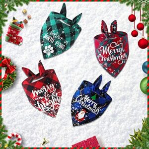 Bonjin 4 Pack Dog Bandana Christmas Classic Plaid, Pet Scarf Triangle Reversible Bibs Kerchief, Full of Chirstmas Element Patterns Pet Bandana, for Small Medium Large Dogs Cats Pets