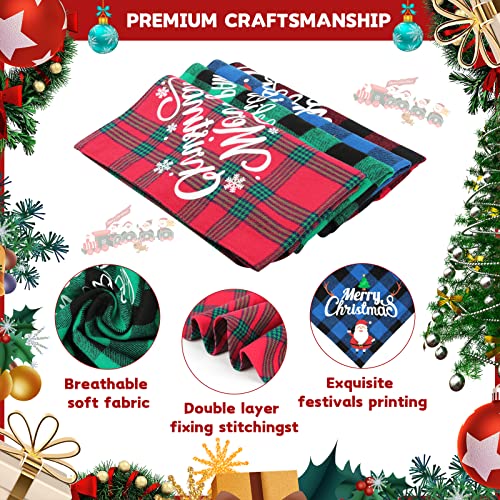 Bonjin 4 Pack Dog Bandana Christmas Classic Plaid, Pet Scarf Triangle Reversible Bibs Kerchief, Full of Chirstmas Element Patterns Pet Bandana, for Small Medium Large Dogs Cats Pets