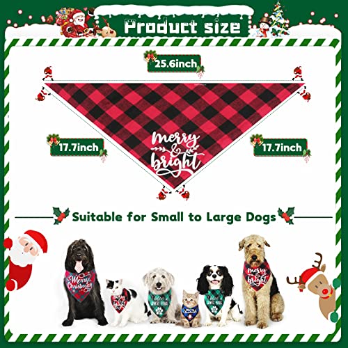 Bonjin 4 Pack Dog Bandana Christmas Classic Plaid, Pet Scarf Triangle Reversible Bibs Kerchief, Full of Chirstmas Element Patterns Pet Bandana, for Small Medium Large Dogs Cats Pets