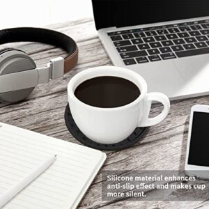 Coasters for Drinks set of 8 with holder,Silicone Black Coasters Tabletop Protection for Any Table Type,Double-sided available,Dishwasher Safe，Non-slip Base with Grooved design,Fits most Size of Cups.