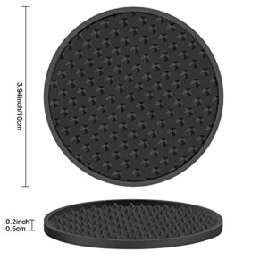 Coasters for Drinks set of 8 with holder,Silicone Black Coasters Tabletop Protection for Any Table Type,Double-sided available,Dishwasher Safe，Non-slip Base with Grooved design,Fits most Size of Cups.