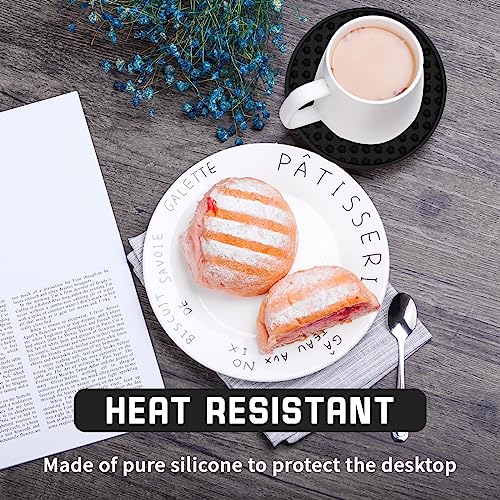 Coasters for Drinks set of 8 with holder,Silicone Black Coasters Tabletop Protection for Any Table Type,Double-sided available,Dishwasher Safe，Non-slip Base with Grooved design,Fits most Size of Cups.