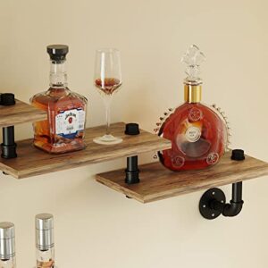 MAIKAILUN Wine Rack Wall Mounted with 4 Stem Glass Holder,Industria Floating Wine Pipe Shelf Bar Shelves, Liquor Cabinet for Home, Kitchen Living Room Decor Display Rack