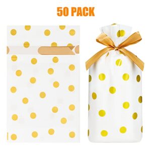 Hongyitime 50 PCS Candy Bag Treat Bags Candy Goodies Plastic Drawstring Gift Bags Treat Bags for Birthday Party Snack Wrapping Wedding Gift Party Favor