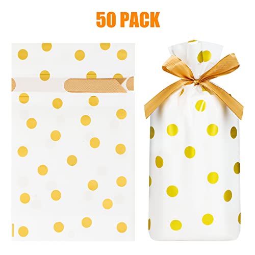 Hongyitime 50 PCS Candy Bag Treat Bags Candy Goodies Plastic Drawstring Gift Bags Treat Bags for Birthday Party Snack Wrapping Wedding Gift Party Favor